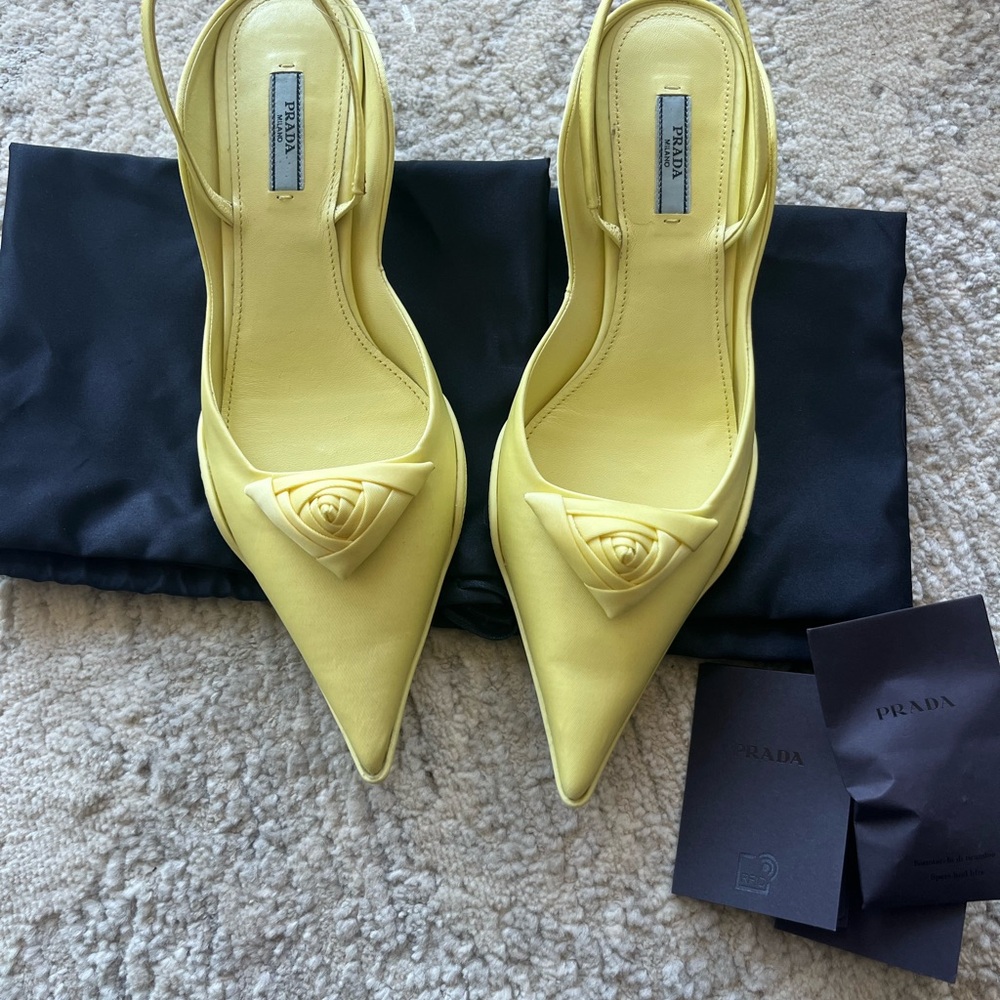 Prada Yellow Rose Kitten Heels Nylon